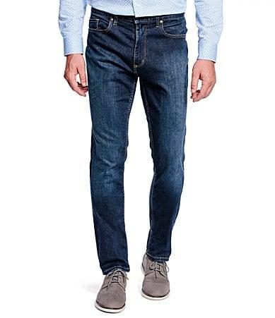 Johnston  Murphy 5-Pocket Regular Fit Tapered Leg Washed Stretch Denim Jeans Product Image