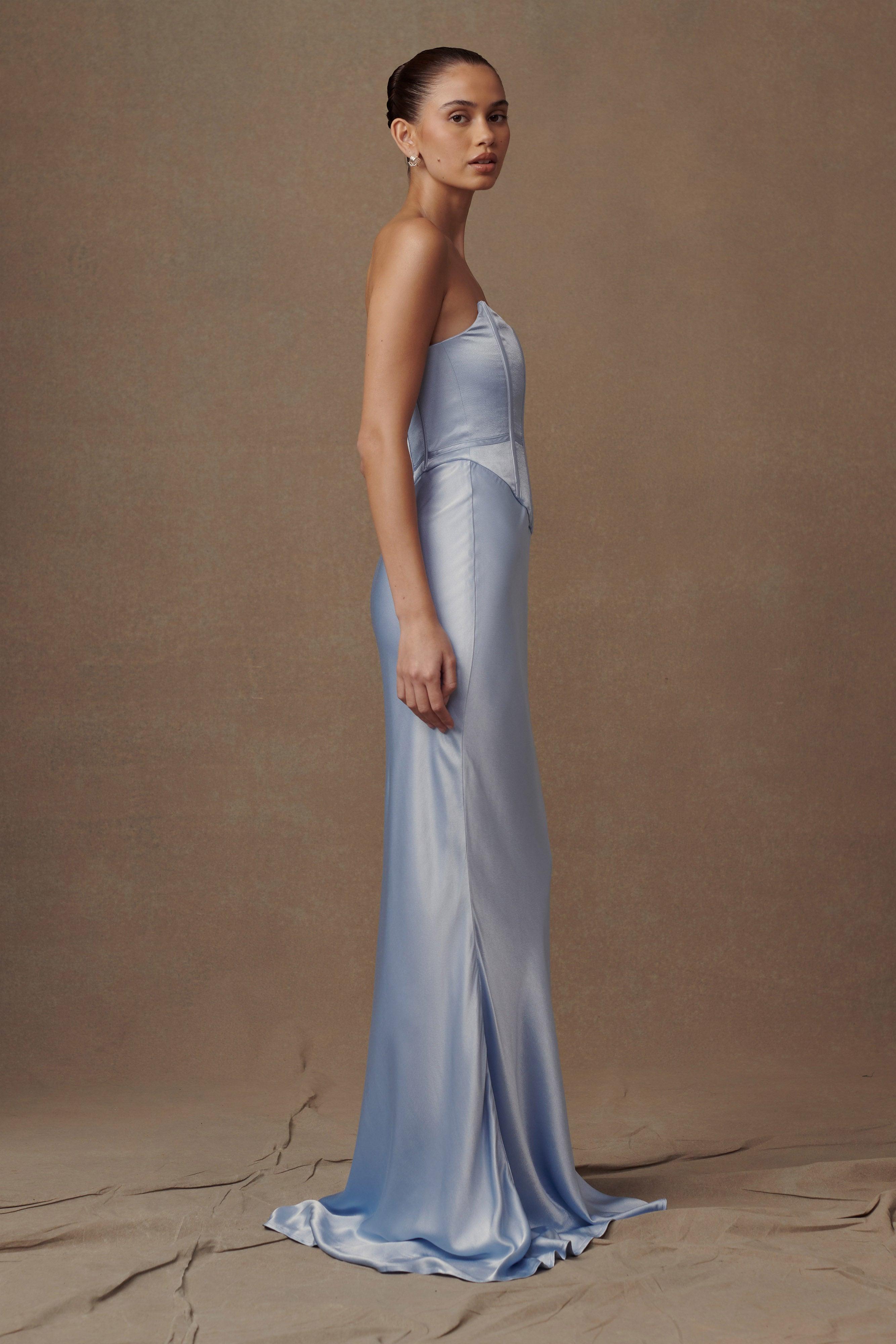 Harlow Satin Strapless Maxi Dress - Cornflower Blue Product Image