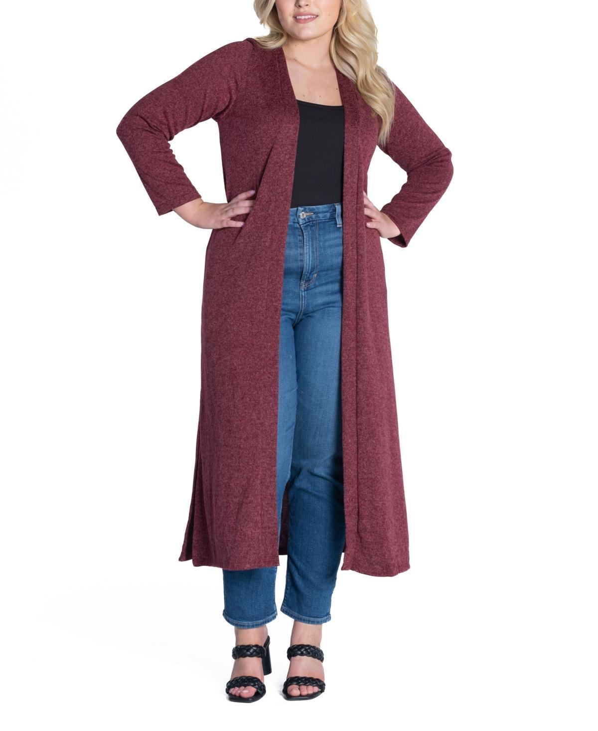 24seven Comfort Apparel Plus Size Long Duster Open Front Knit Cardigan Sweater Product Image