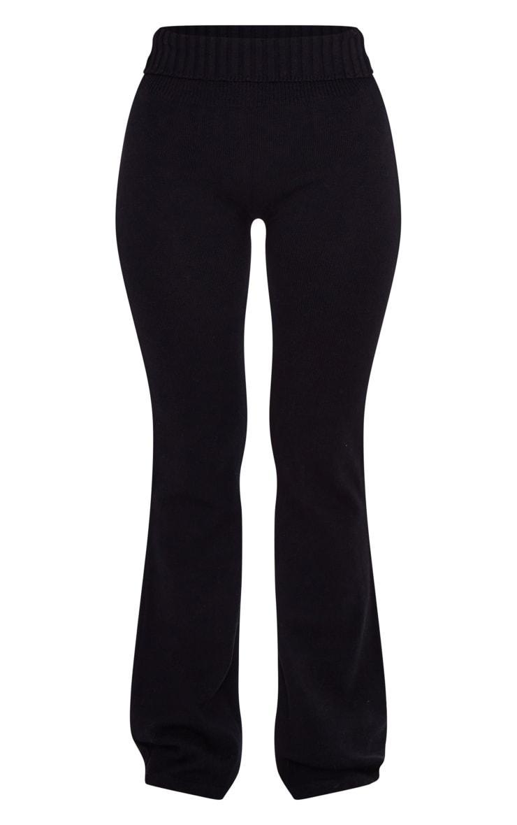 Petite Black Knitted Fold Over Flared Pants Product Image