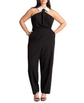 Plus Size Faux Tie Collared Jumpsuit Product Image