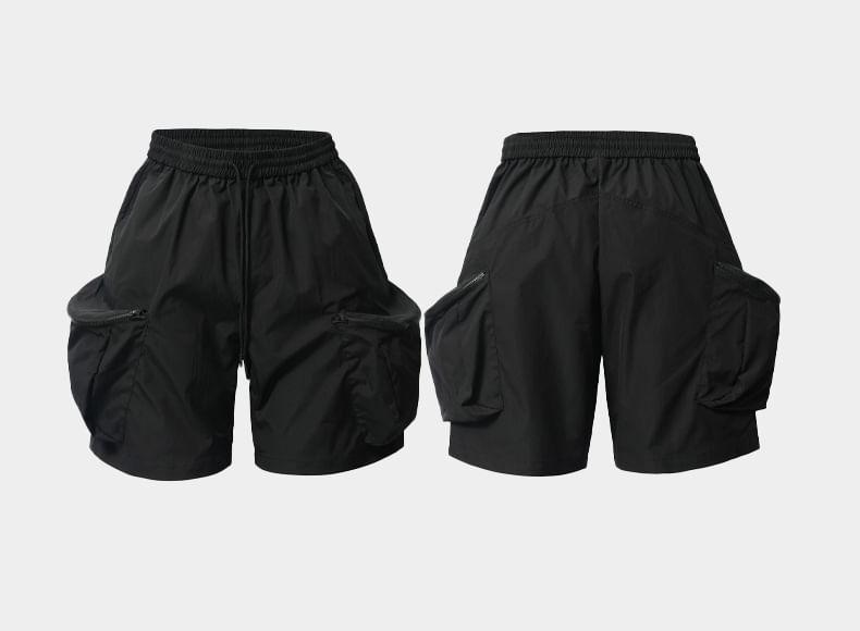 High Waist Plain Cargo Shorts Product Image