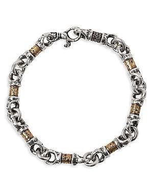 Mens Distressed Two-Tone Barrel Link Chain Bracelet Product Image