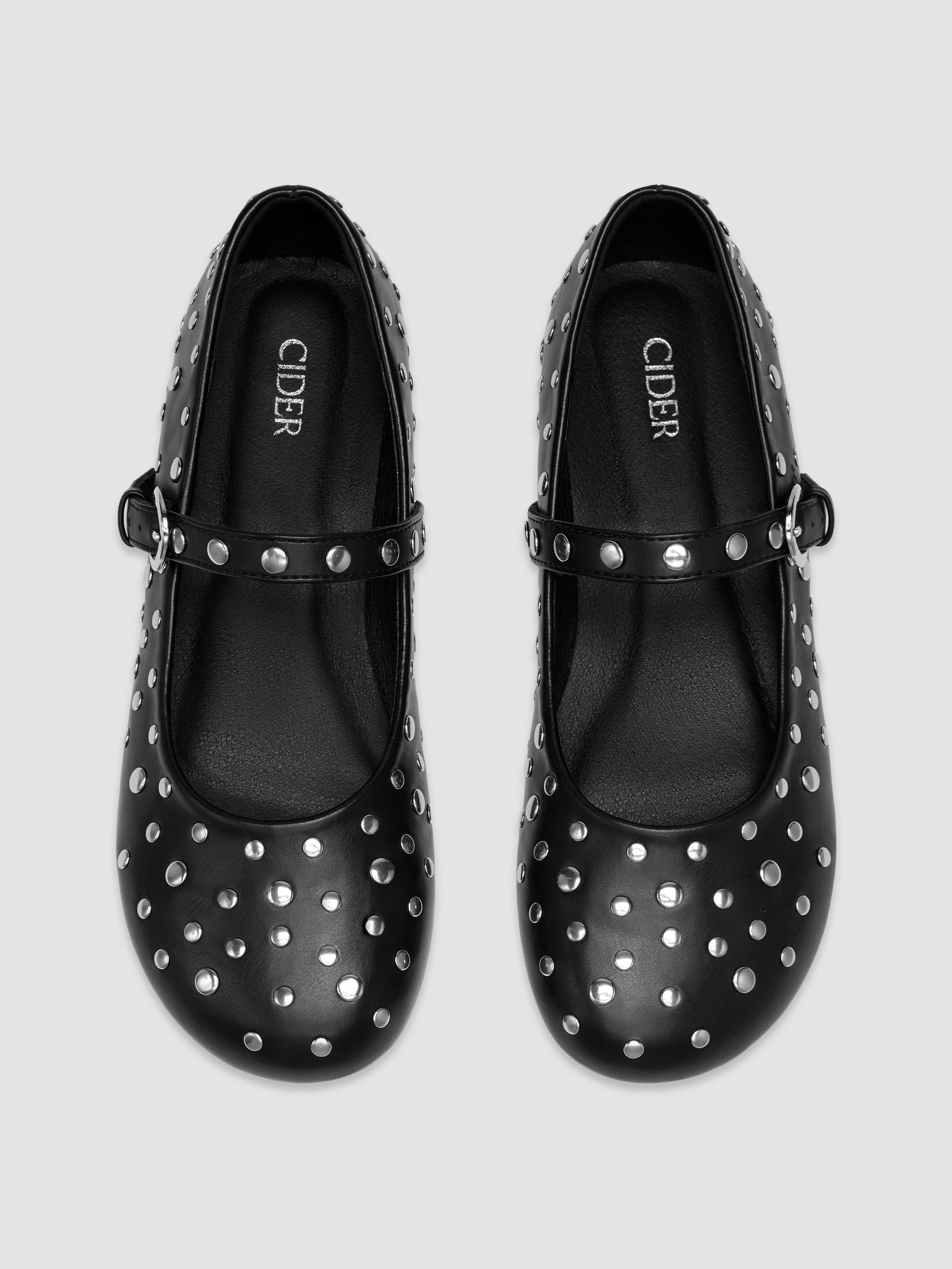 STUDDED MARY JANE FLATS Product Image