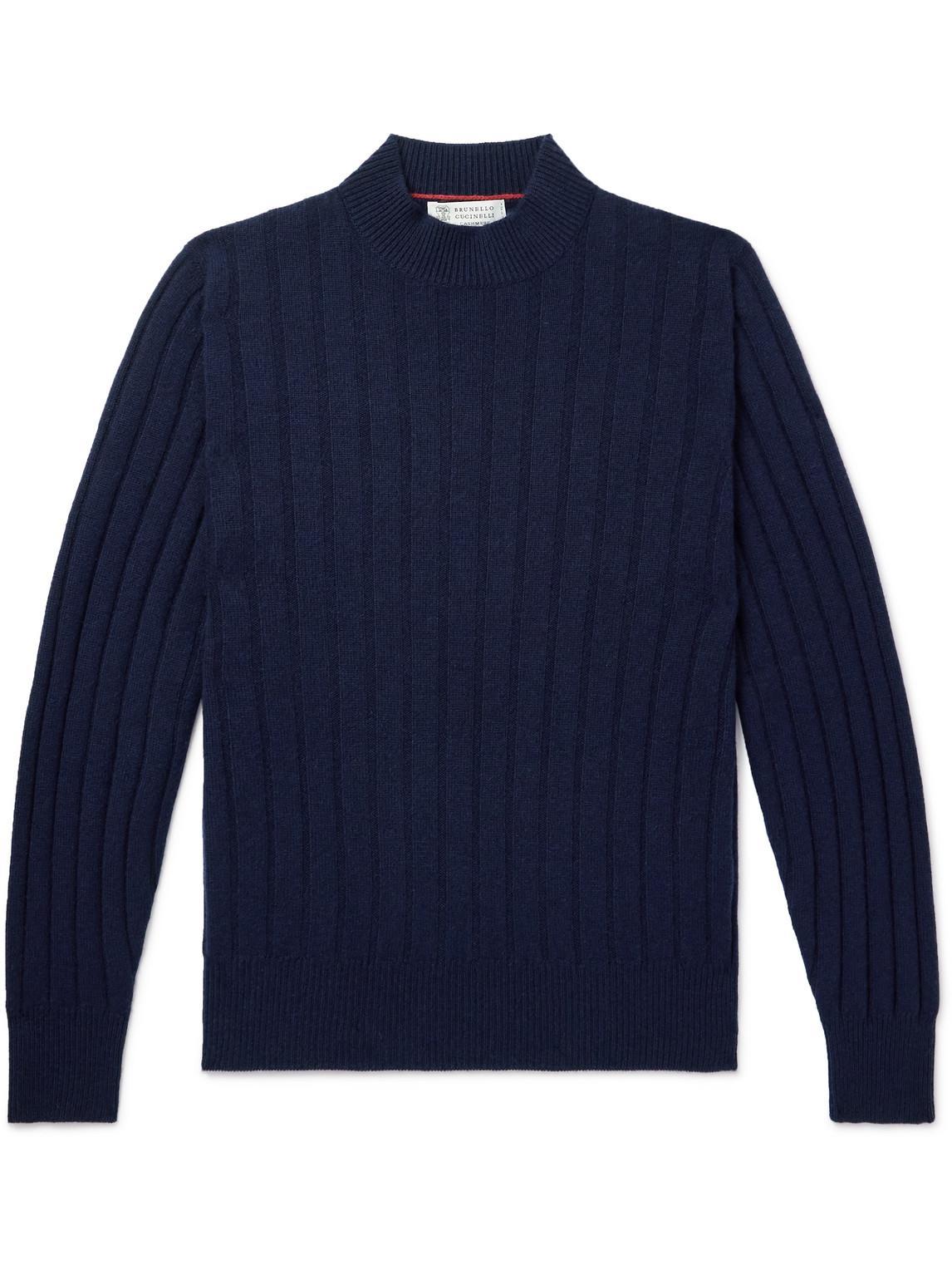 Ribbed Cashmere Sweater In Blue Product Image