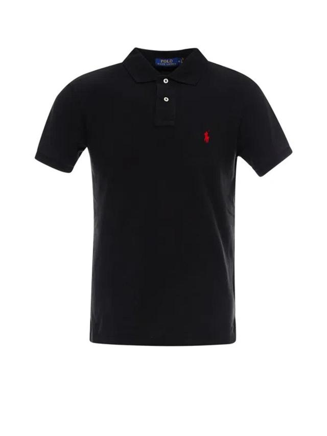 Slim Fit Polo Shirt In Black With Red Logo Product Image