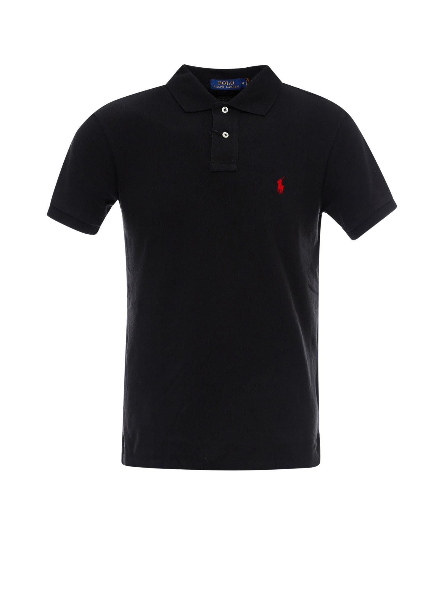 Slim Fit Polo Shirt In Black With Red Logo Product Image