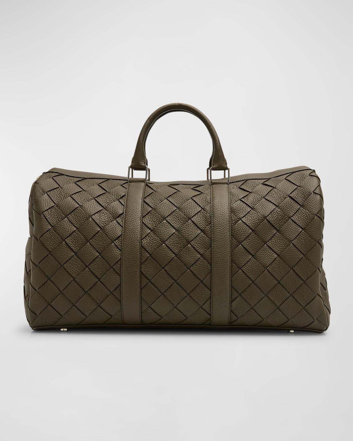 BOTTEGA VENETA Men's Intrecciato Grained Leather Duffel Bag In Silvernat Product Image