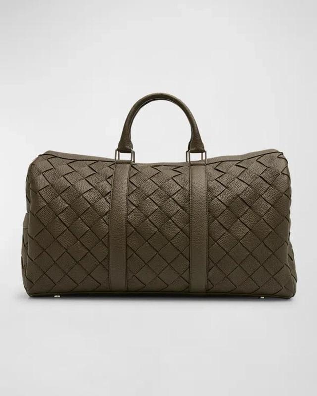 BOTTEGA VENETA Men's Intrecciato Grained Leather Duffel Bag In Silvernat Product Image