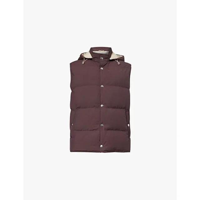 Mens Burgundy Funnel-neck Quilted Wool-blend Gilet Product Image