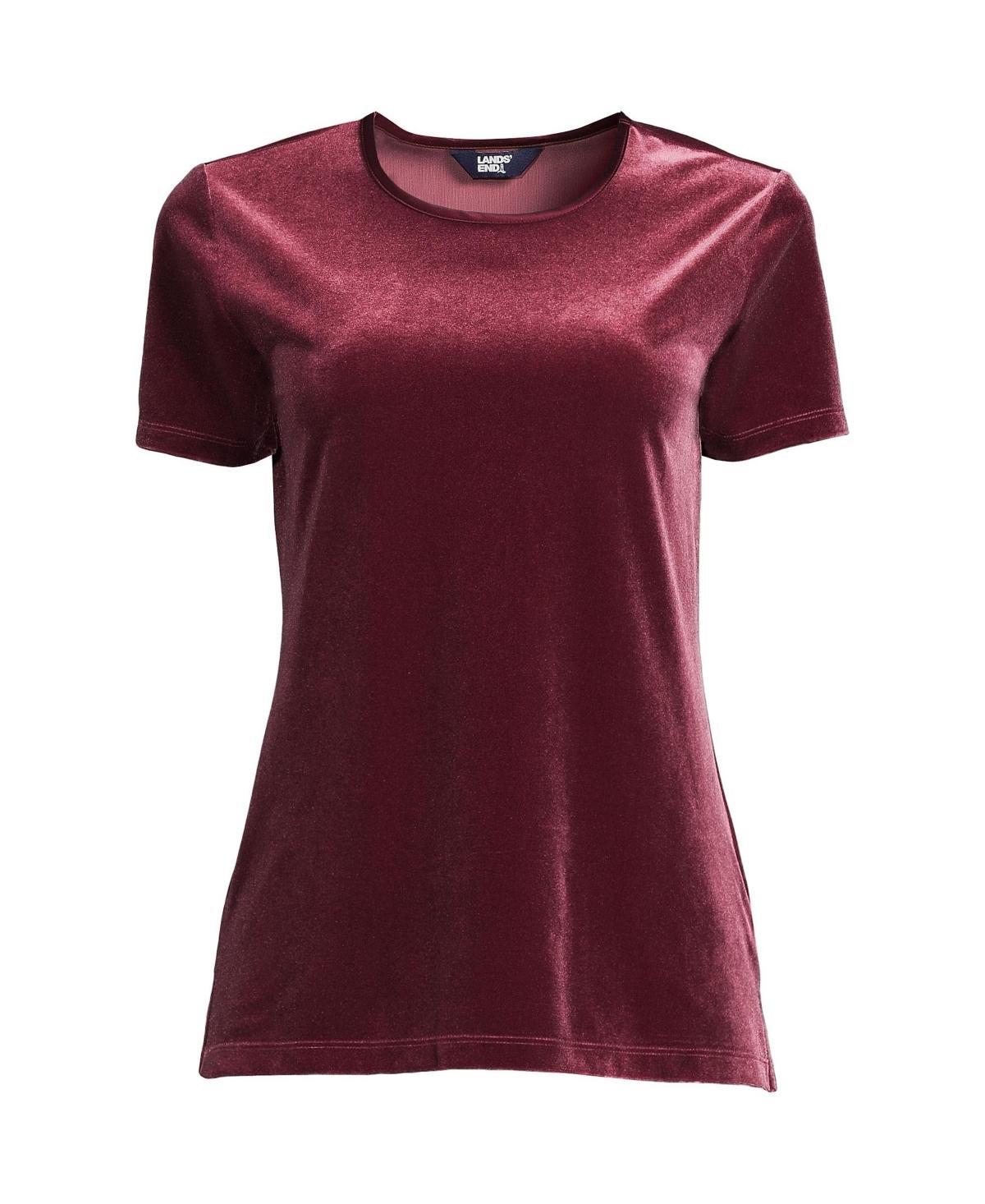 Lands End Womens Plus Size Short Sleeve Velvet Crew Neck Top Product Image