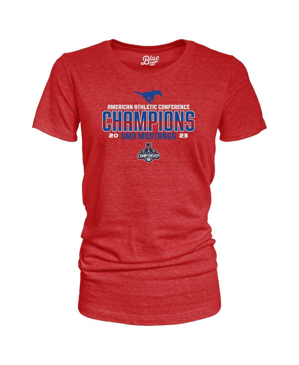 Womens Blue 84 Red Smu Mustangs 2023 Aac Football Conference Champions Locker Room Tri-Blend Crew Neck T-shirt Product Image