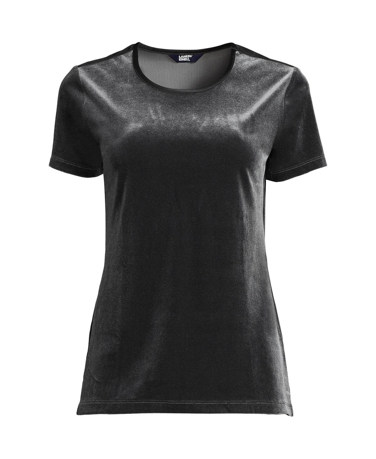 Lands End Womens Plus Size Short Sleeve Velvet Crew Neck Top Product Image