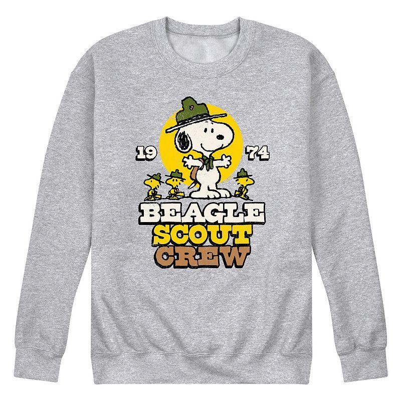 Mens Peanuts Beagle Scout Crew Fleece Sweatshirt Grey Gray Product Image