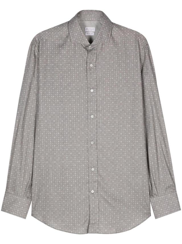 BRUNELLO CUCINELLI Graphic-print Cotton Shirt In Gray Product Image