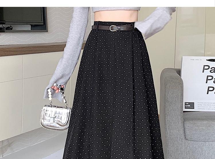 High Waist Dotted A-Line Midi Skirt Product Image