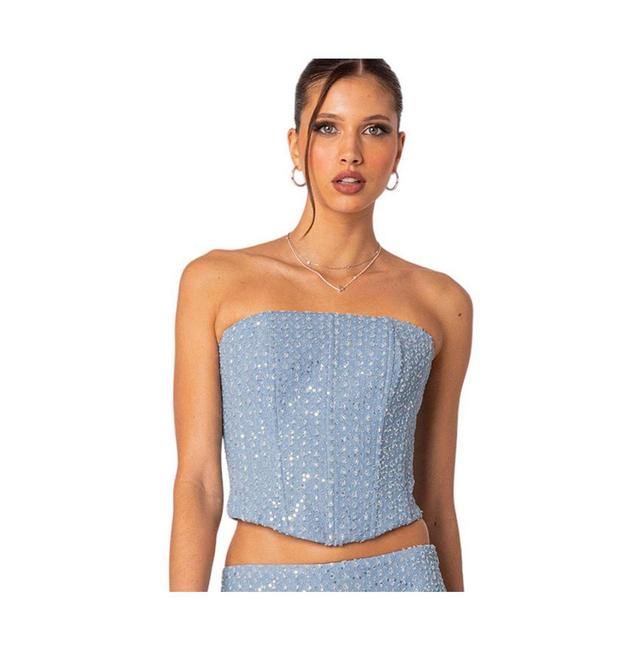 Womens Icing embellished denim corset top Product Image