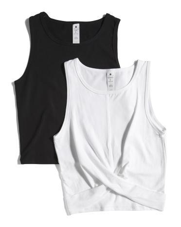 2Pc Airlite Twist Front Crop And Basic Crop Tanks For Women Product Image