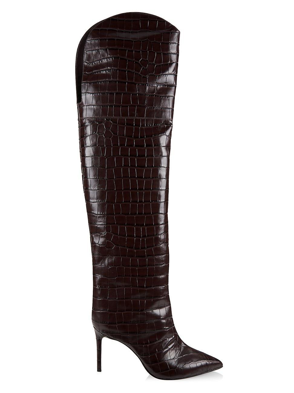 Womens Maryana Crocodile-Embossed Leather Over-The-Knee Boots product image