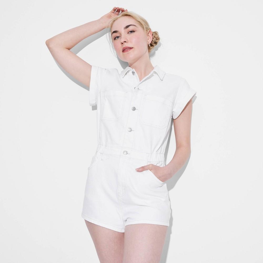 Womens Game Day Short Sleeve Romper - Wild Fable White M Product Image