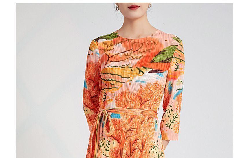 3/4-Sleeve Round Neck Floral Midi A-Line Dress product image