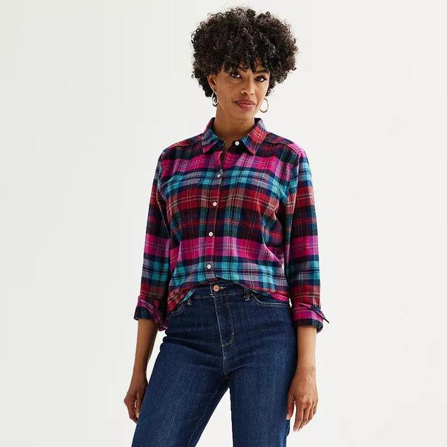 Petite Croft & Barrow The Extra Soft Plaid Flannel Shirt, Womens Purple Fall Plaid Product Image