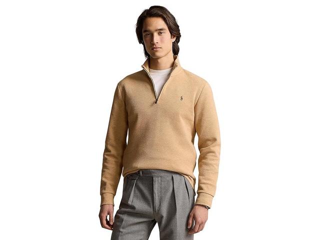 Polo Ralph Lauren Double-Knit Mesh 1/4 Zip Pullover (Classic Camel Heather) Men's Clothing Product Image