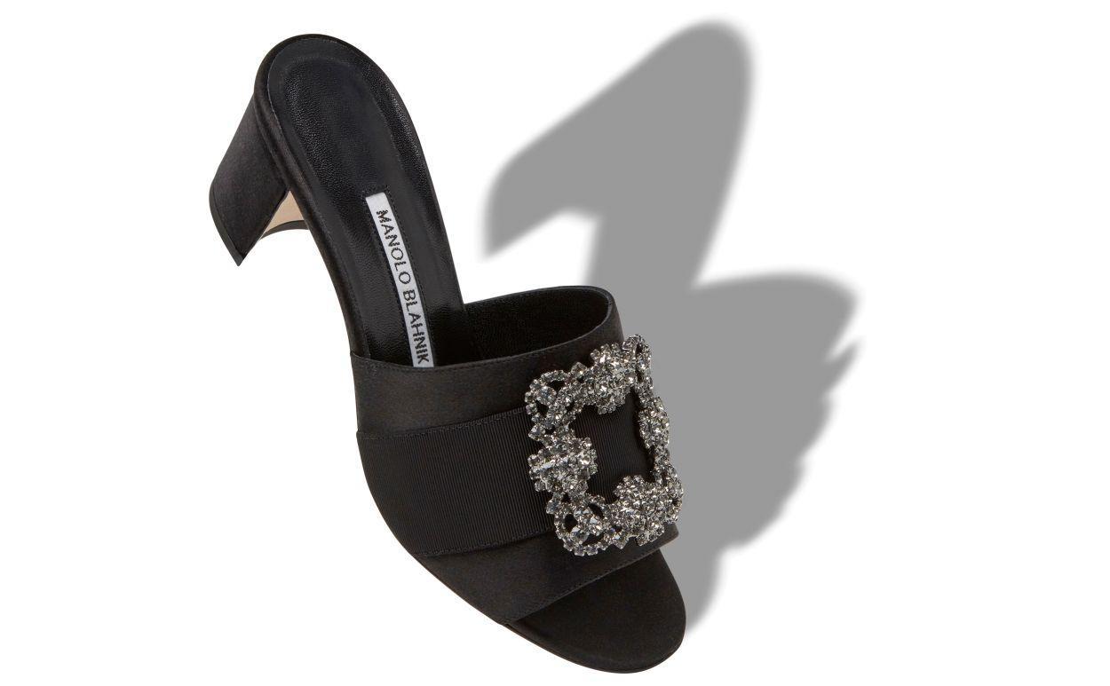 MARTANEW Black Satin Jewel Buckle Mules Product Image