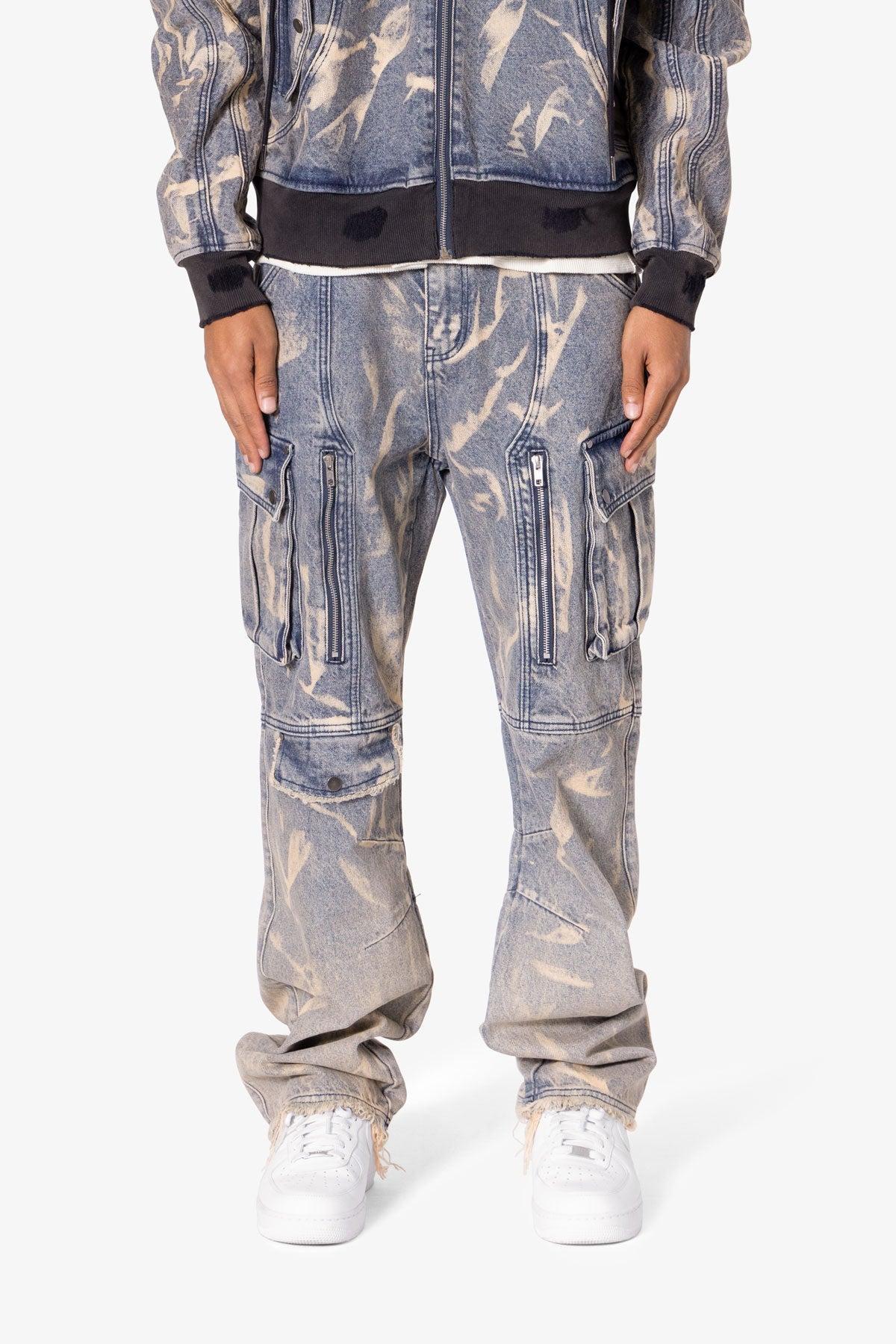 Ultra Baggy Rippled Denim Cargo Pants - Blue Product Image