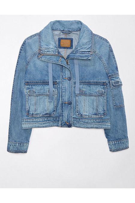 AE Dreamy Drape Stretch Cargo Cropped Denim Jacket Women's Product Image