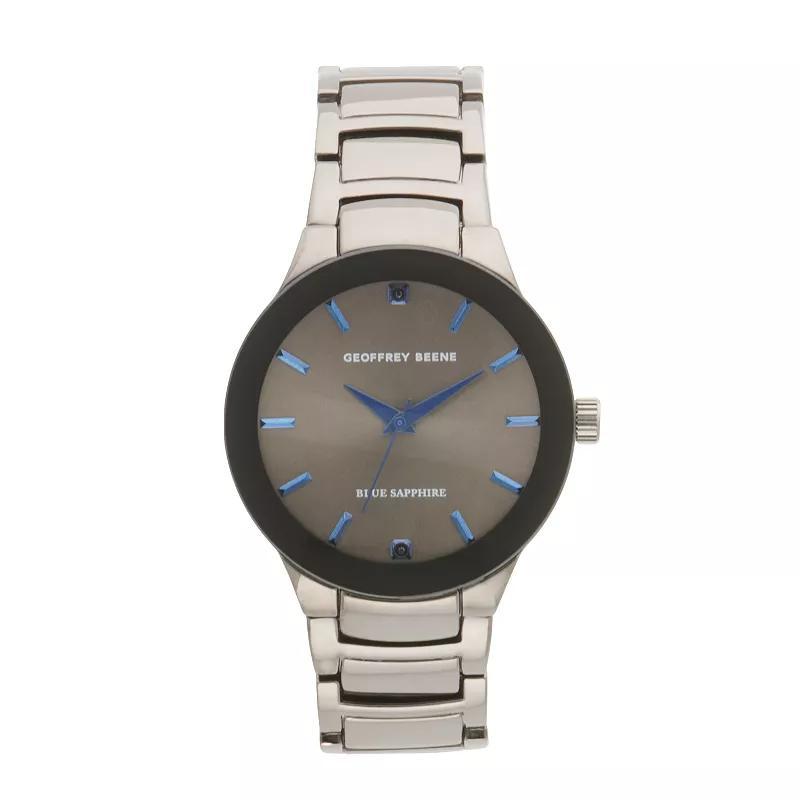 Geoffrey Beene Mens Gunmetal Tone Blue Sapphire Bracelet Watch Grey Product Image