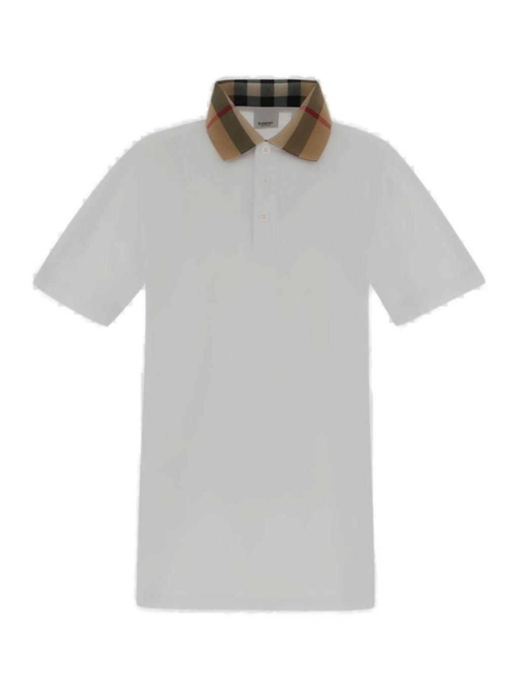 BURBERRY Checked Short Sleeved Polo Shirt In White Product Image