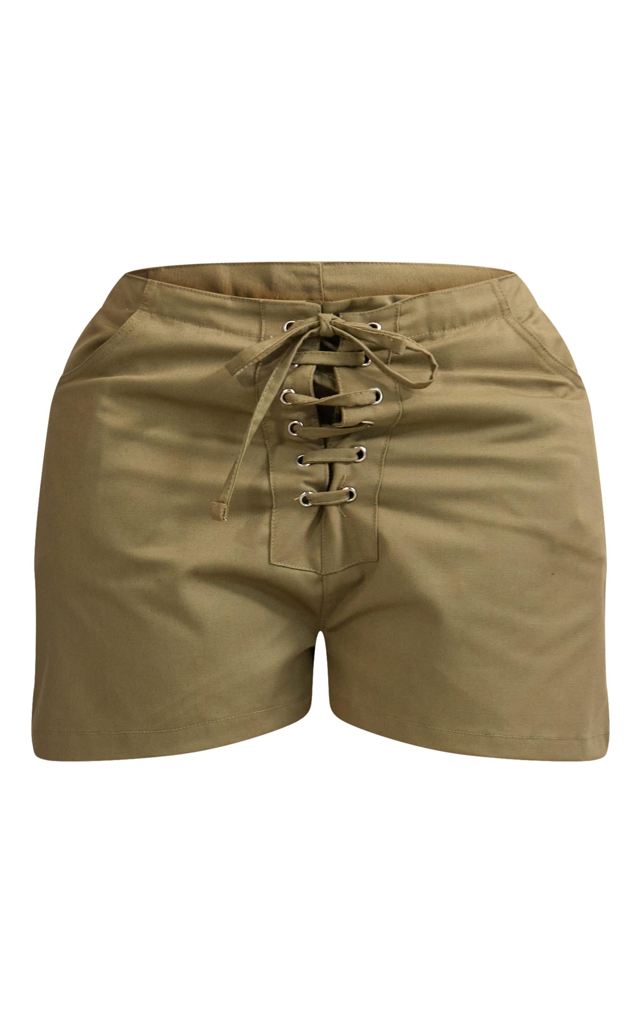 Shape Khaki Lace Up Front Twill Shorts Product Image