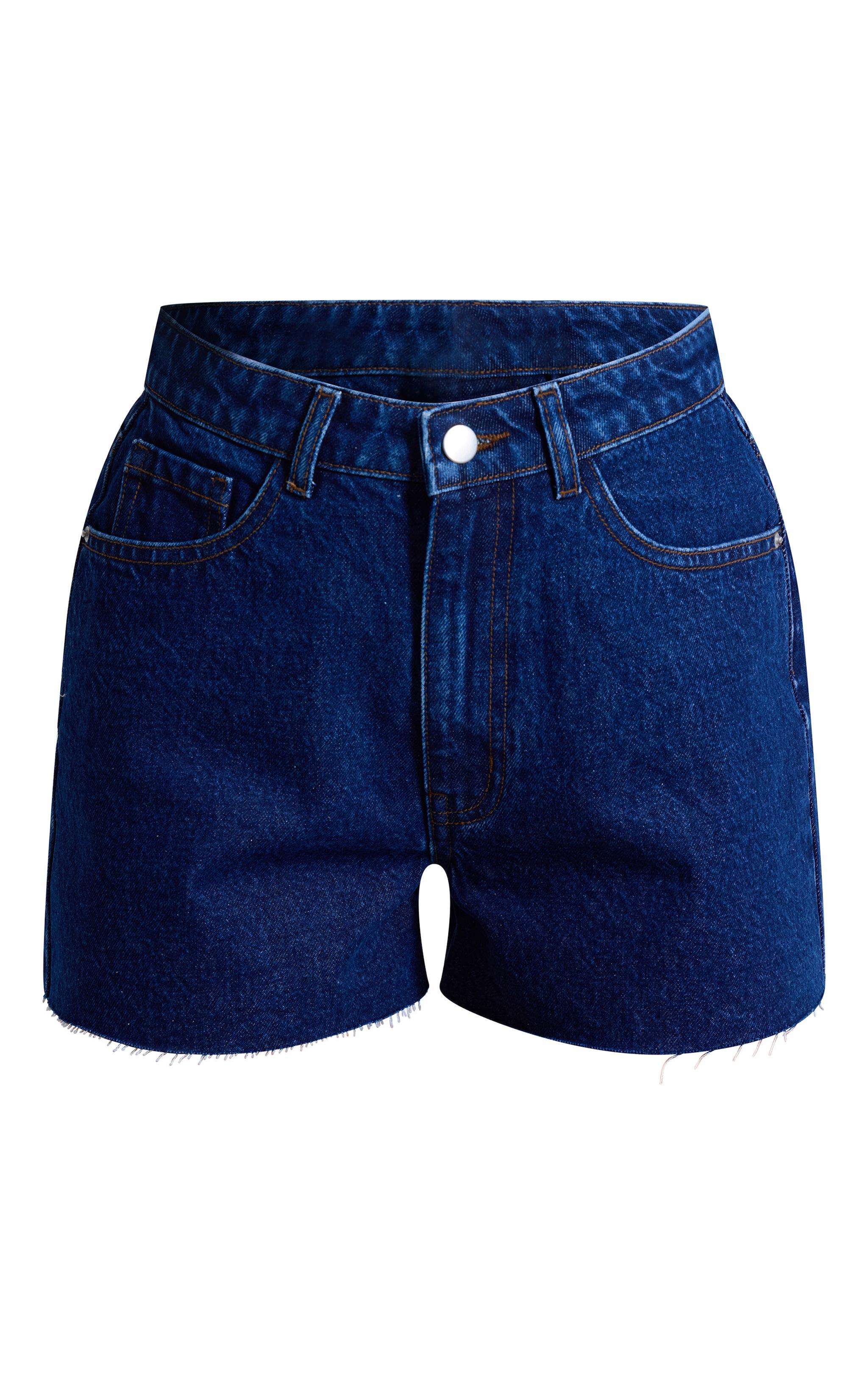 Indigo Blue Wash High Waist Denim Shorts With Contrast Stich Product Image