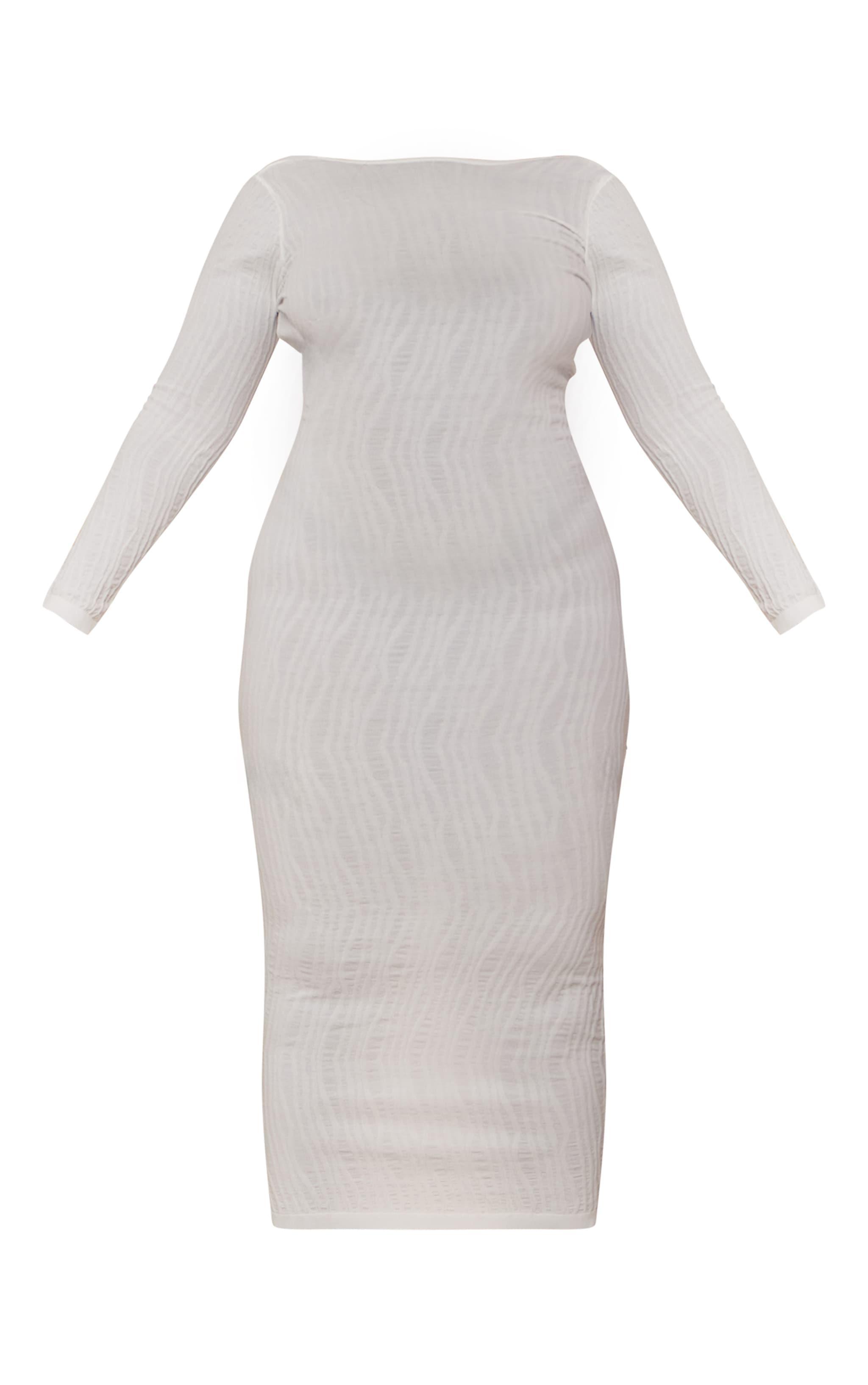 Plus Off White Textured Knit Long Sleeve Maxi Dress Product Image