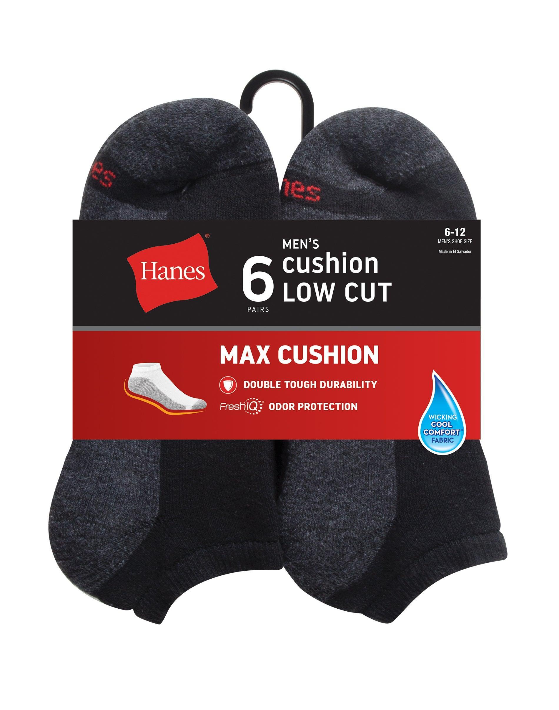 Hanes Double Tough Mens Low Cut Socks, Max Cushion, Shoe Sizes 6-12, 6-Pairs Black/Grey Product Image