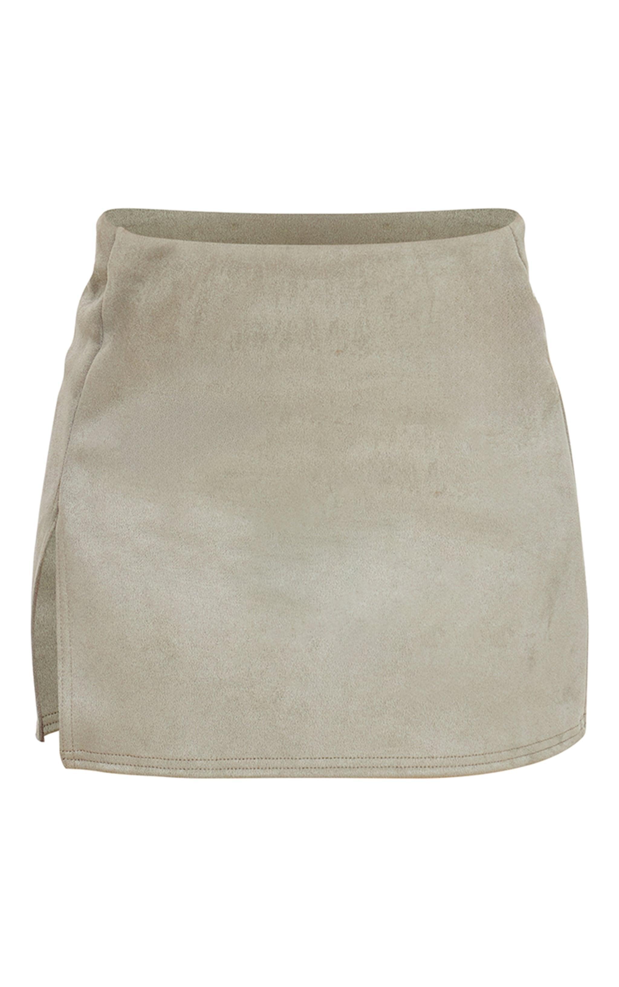 Sage Green Suede Split Hem A Line Mini Skirt Product Image