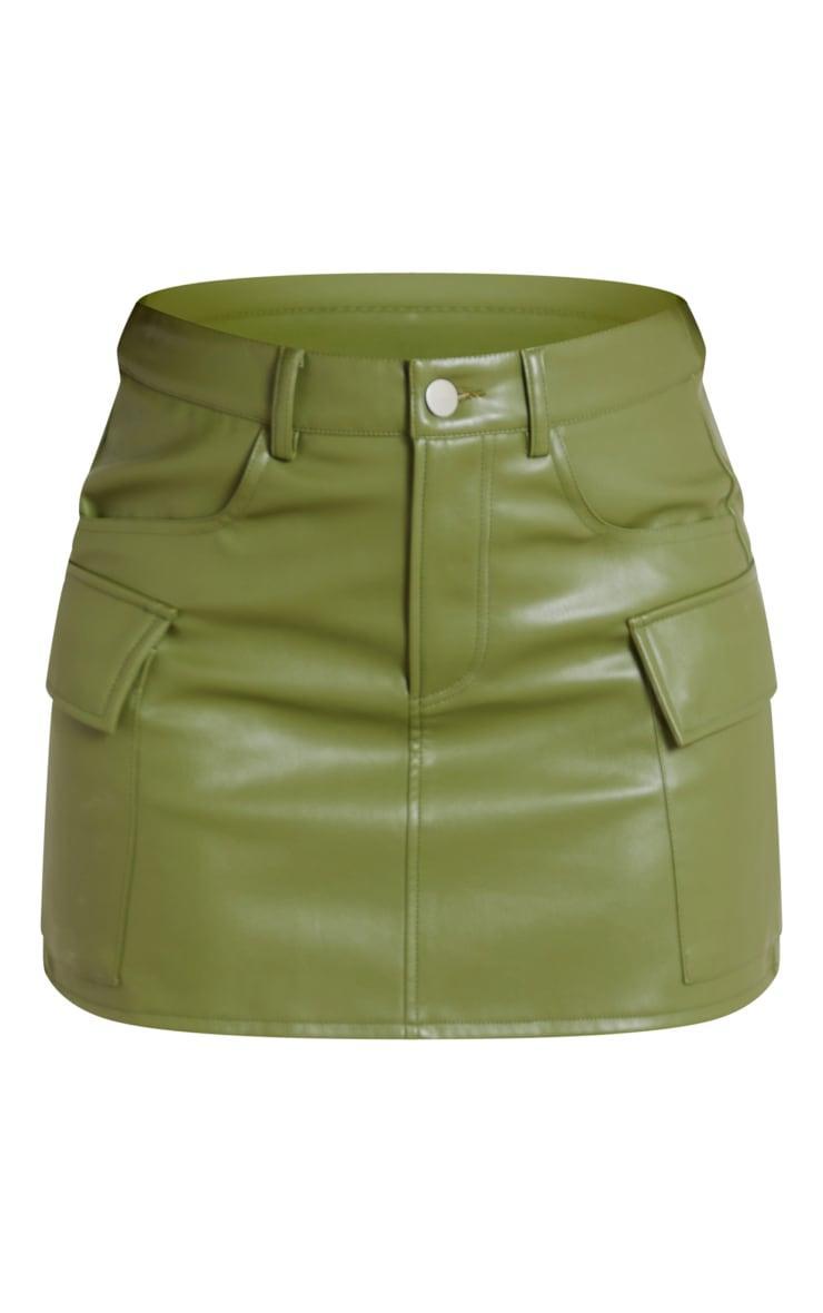 Khaki Faux Leather Cargo Micro Mini Skirt Product Image