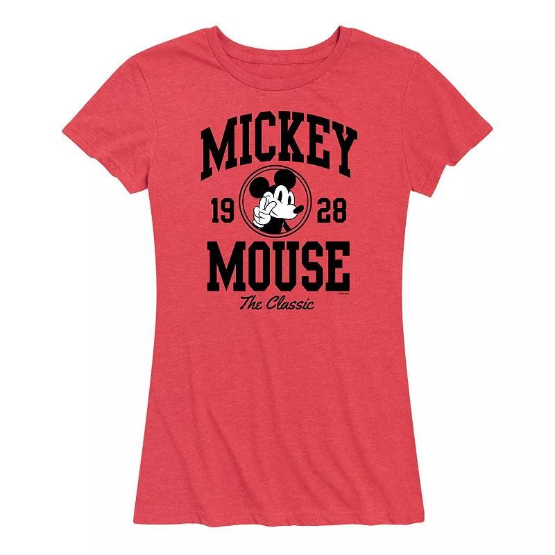 Disneys Mickey Mouse Womens Collegiate Graphic Tee Grey Red Product Image