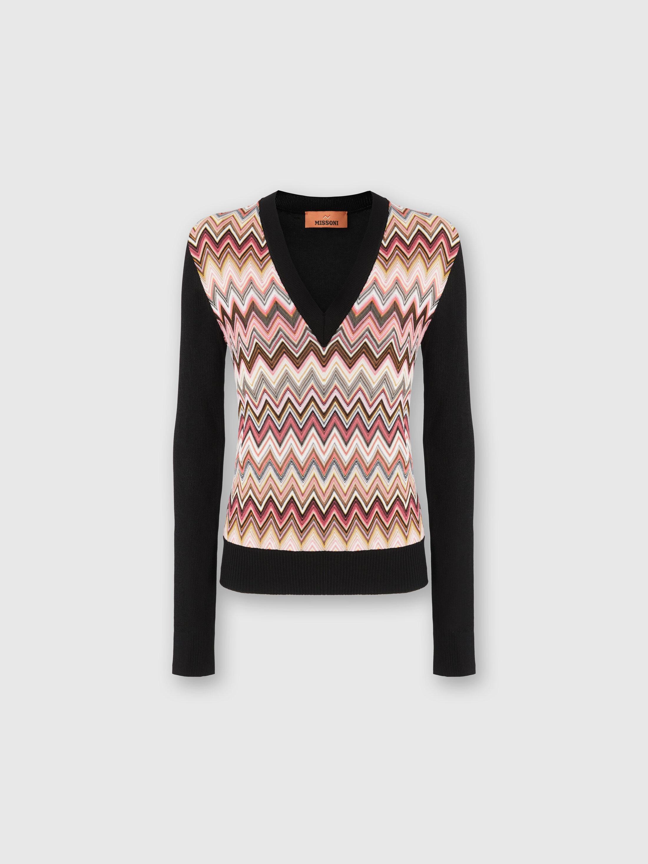 Viscose-blend sweaters with chevron insert and V-neck Product Image