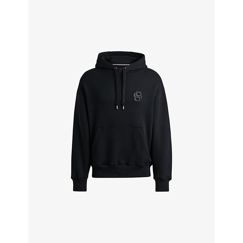 HUGO BOSS Oversized-fit Hoodie In Cotton With Double B Monogram In Black Product Image