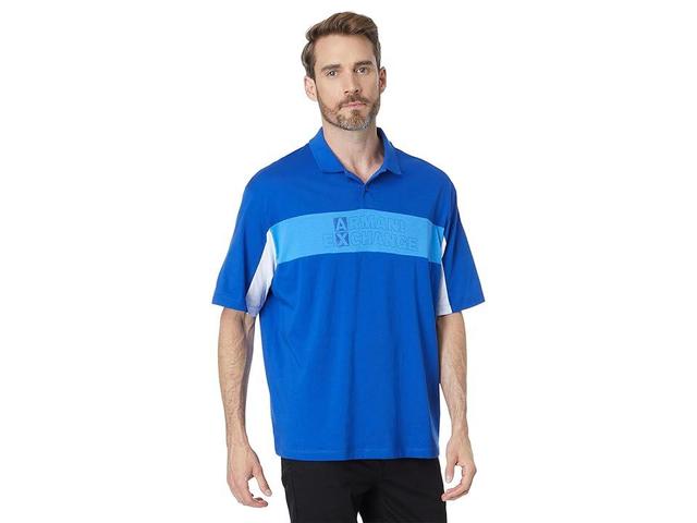 Armani Exchange Striped Color-Block Logo Polo Shirt (Marine/Pale /White) Men's Clothing Product Image