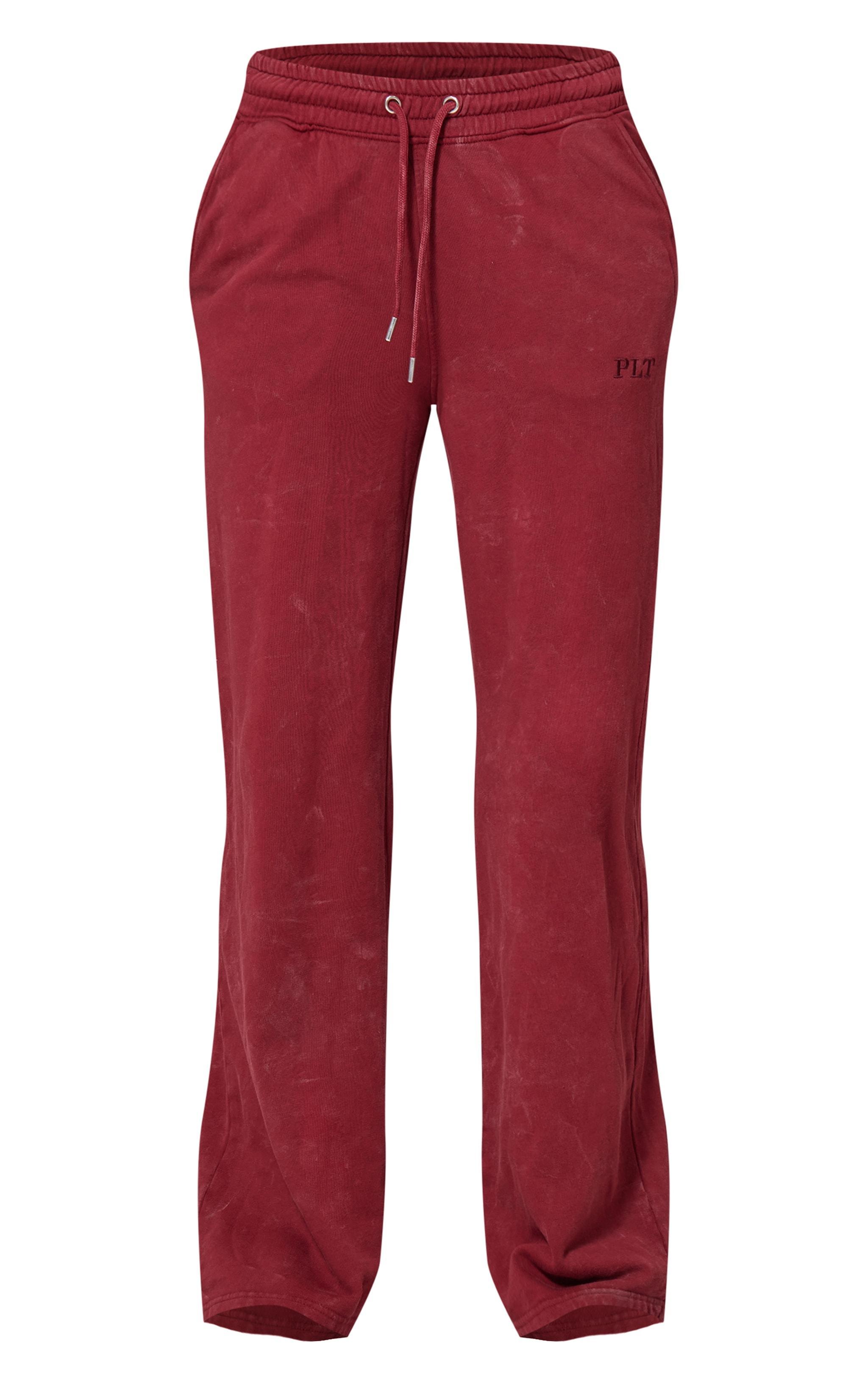 PRETTYLITTLETHING Dark Red Washed Low Rise Oversized Wide Leg Sweatpants Product Image