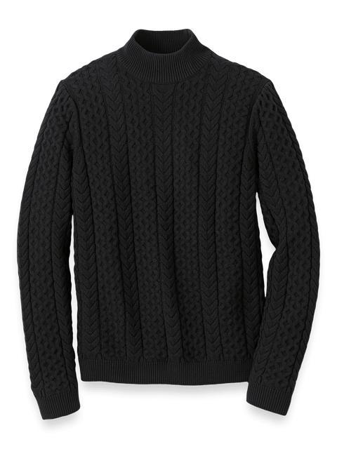 Cotton Cable Mock Neck Sweater - Black Product Image