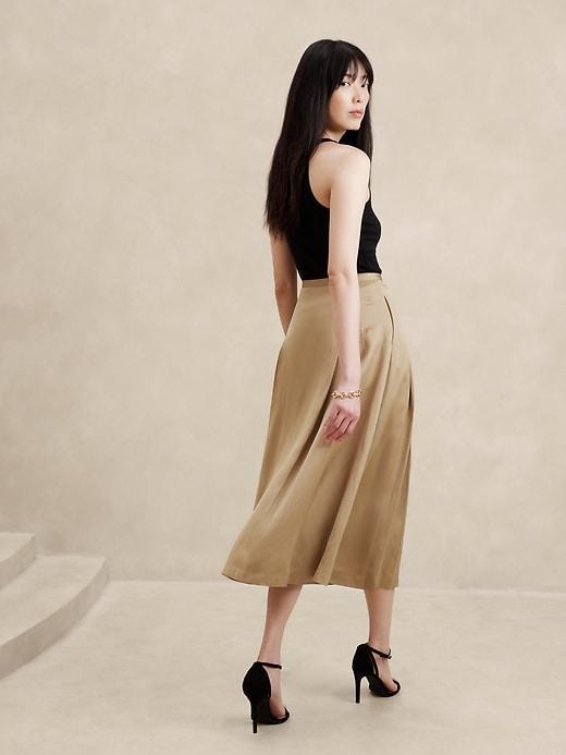 Slub Satin Pleated Midi Skirt Product Image