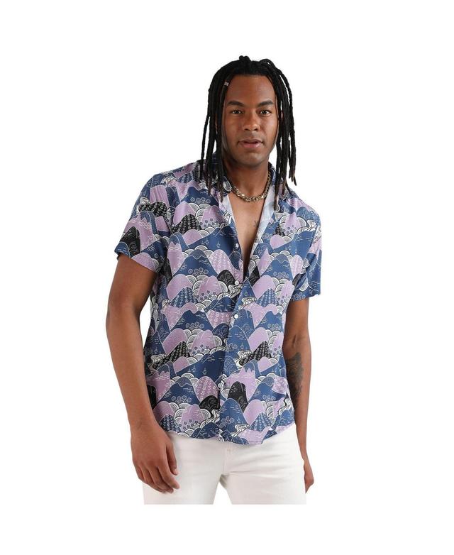 Campus Sutra Mens EcoLiva Blue & Lavender Contrast Landscape Shirt Product Image