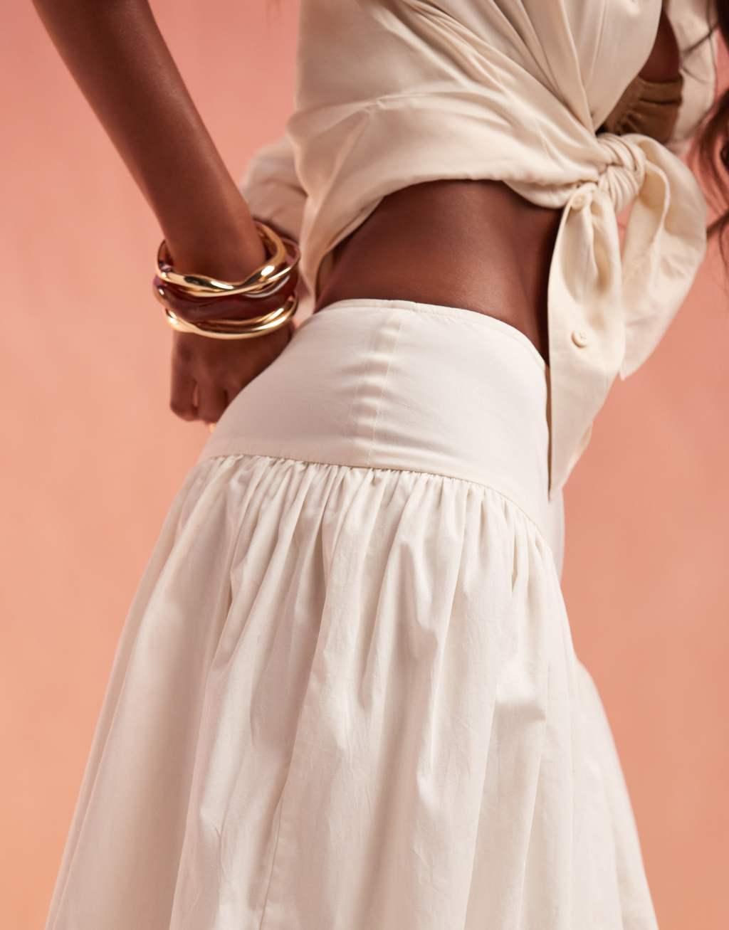 ASOS DESIGN asymmetric bubble hem maxi skirt in sand Product Image