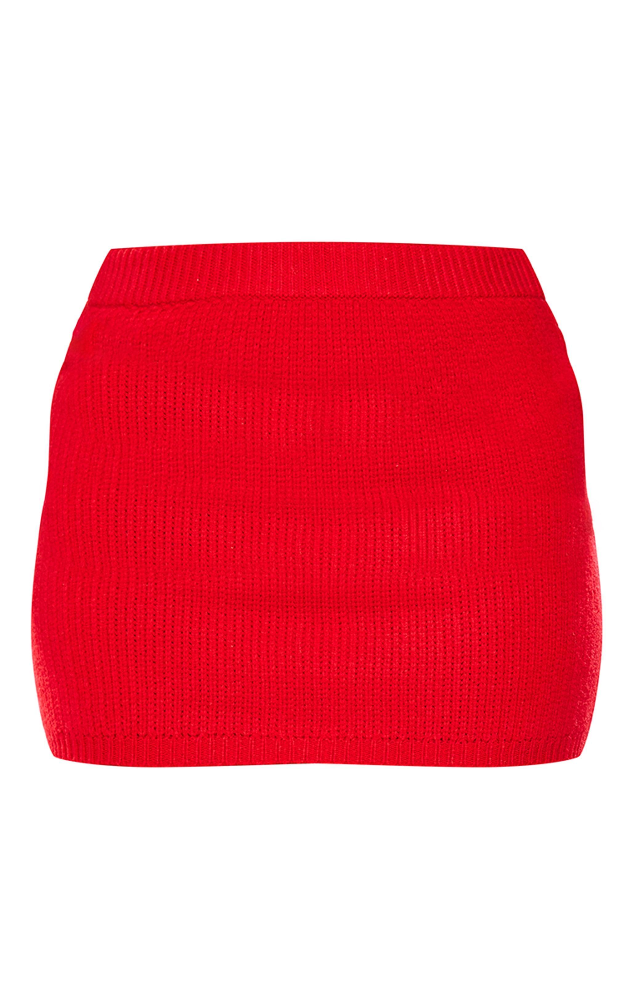 Petite Red Knitted Mini Skirt Product Image