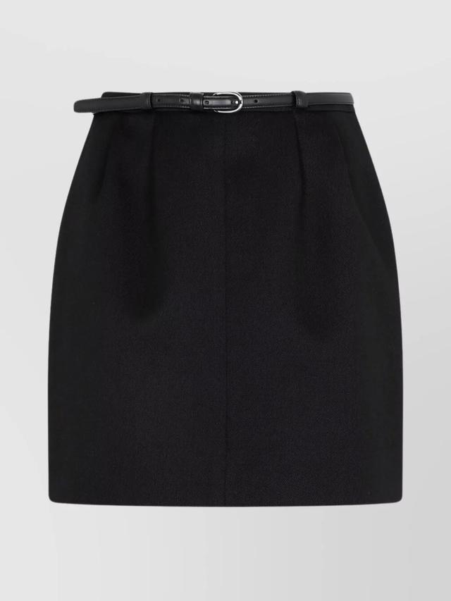 SAINT LAURENT Belted Wool Mini Skirt In Black Product Image