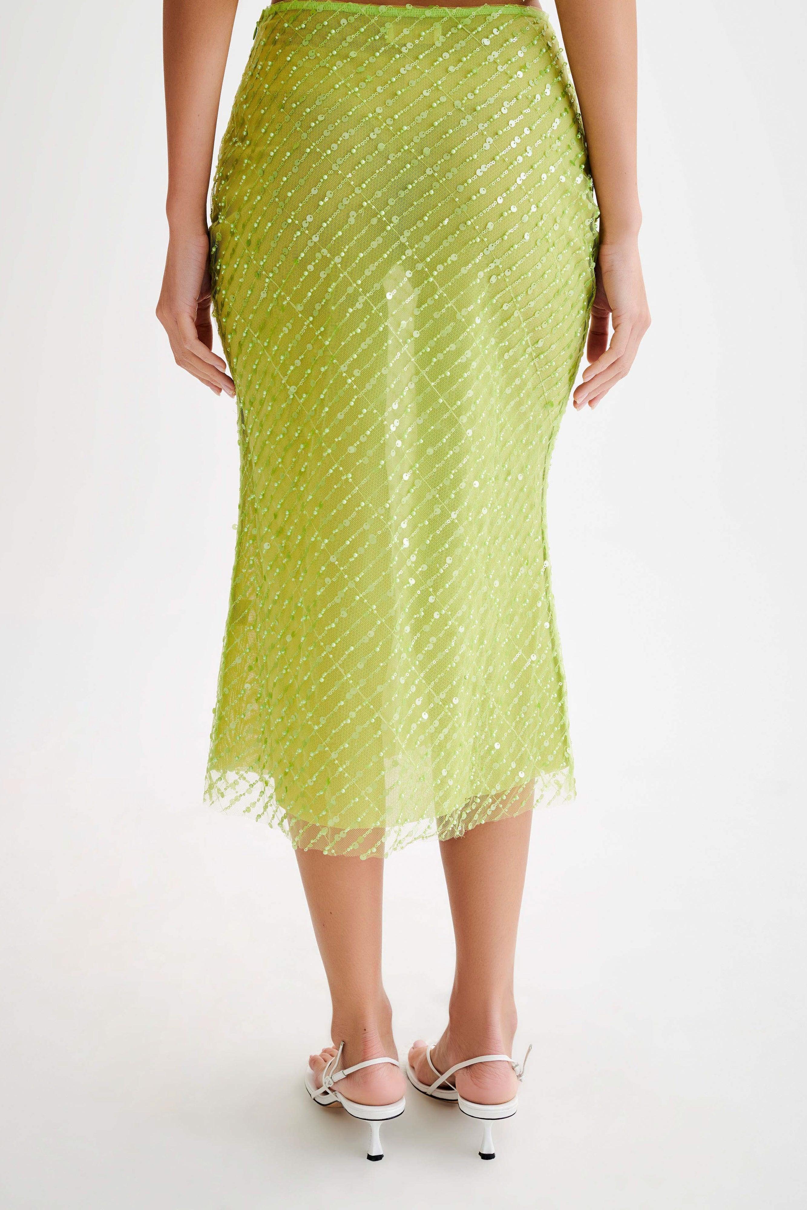 Brynne Sequin Midi Skirt - Parakeet Green Product Image